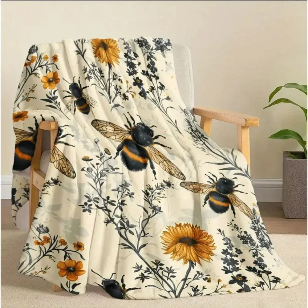 Bee & Wildflower Sunflower Digital Print Lightweight Fleece Blanket 50